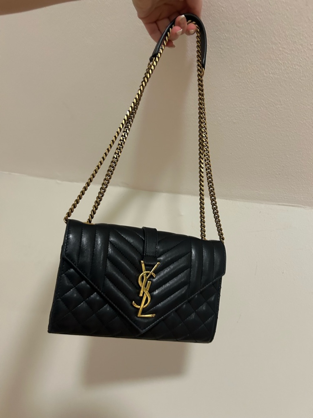 Saint Laurent Black Quilted Leather Shoulder Bag Crossbody with Gold Hardware
